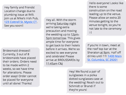 example wedding text messages - example wedding reminders - wedding rsvp reminders