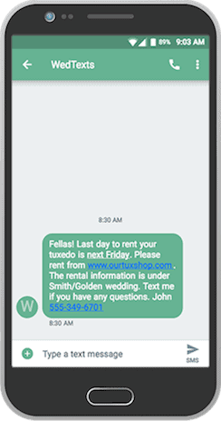 wedding text messages - android - wedding tux reminder