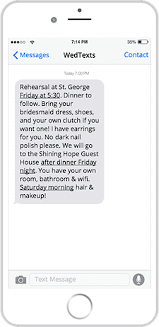 wedding text messages - iphone - wedding rehearsal reminder