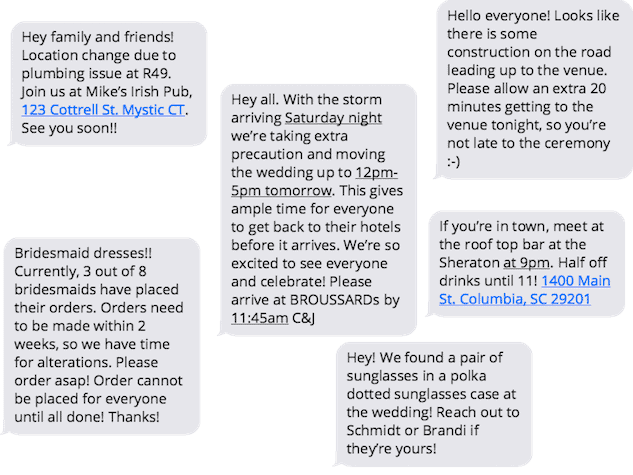 example wedding text messages - example wedding reminders - wedding rsvp reminders